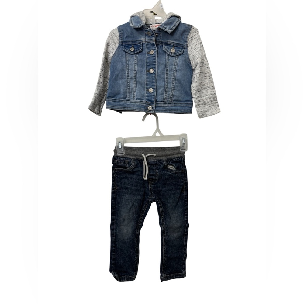 Cat & Jack Blue Denim‎ Jacket with Gray Sleeves and pants